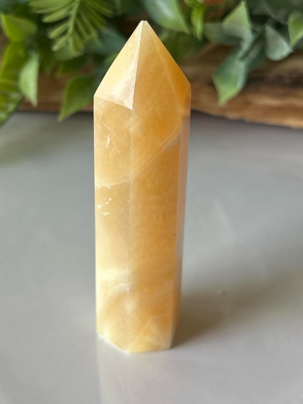 💎 Yellow calcite crystal point tower B 3.3” 77g